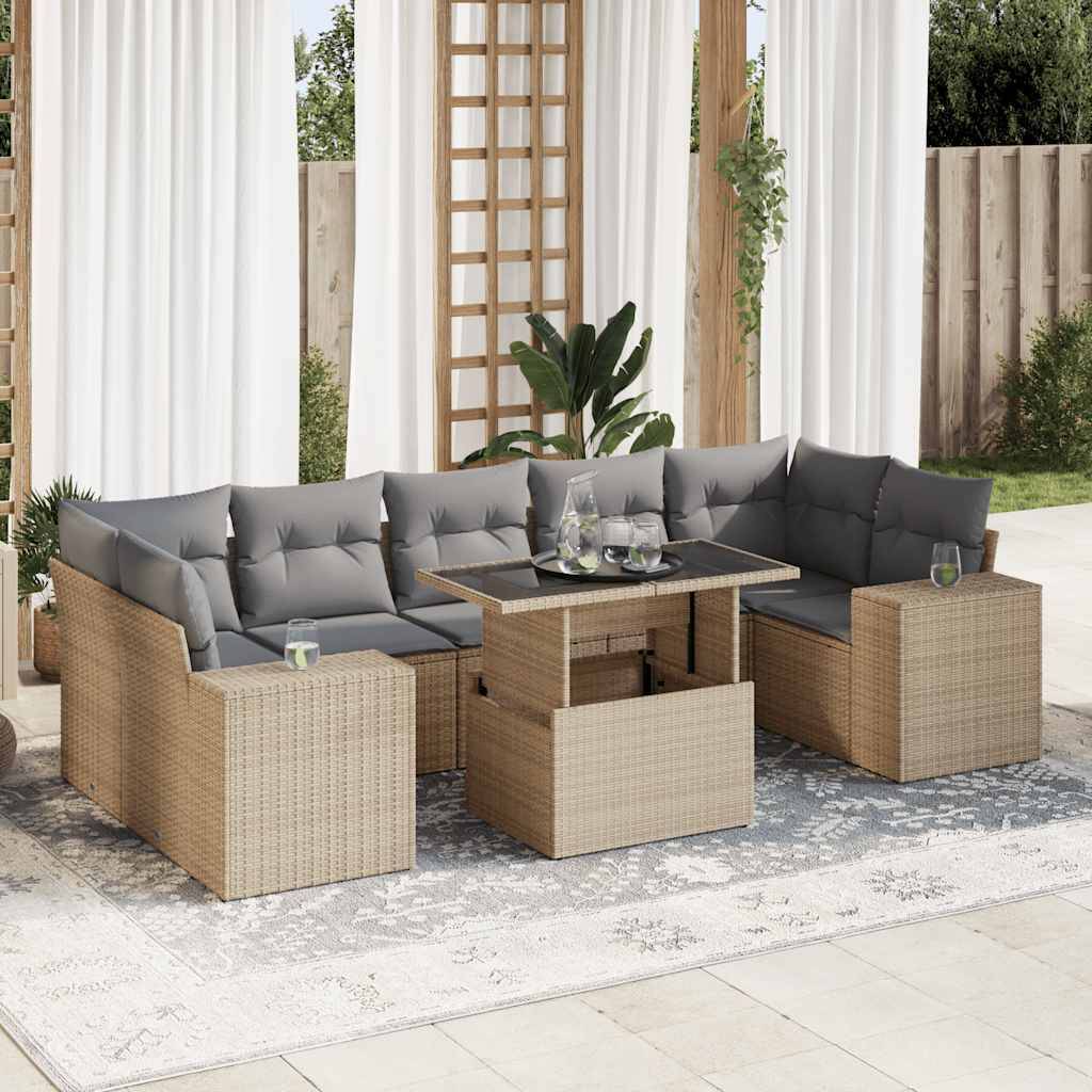 Salon de jardin modulable 8 pcs résine tressée avec rangement et table ajustable beige – ComfortXL Outdoor Living - Image 1
