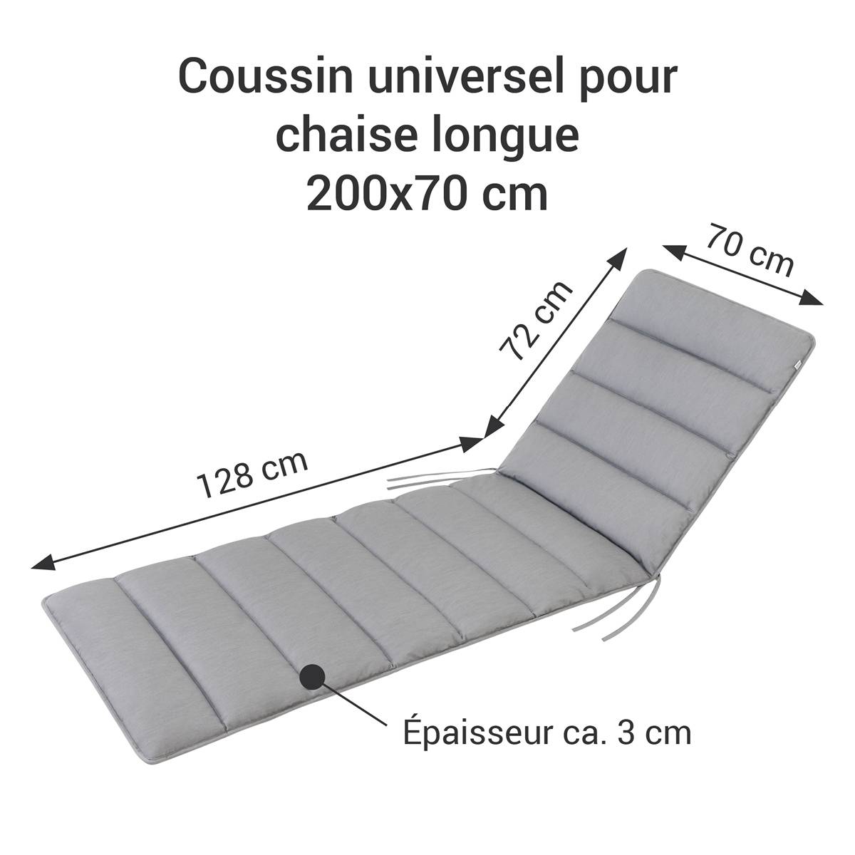 Coussin de Transat FlAIR - gris clair - 200x70cm - Image 6