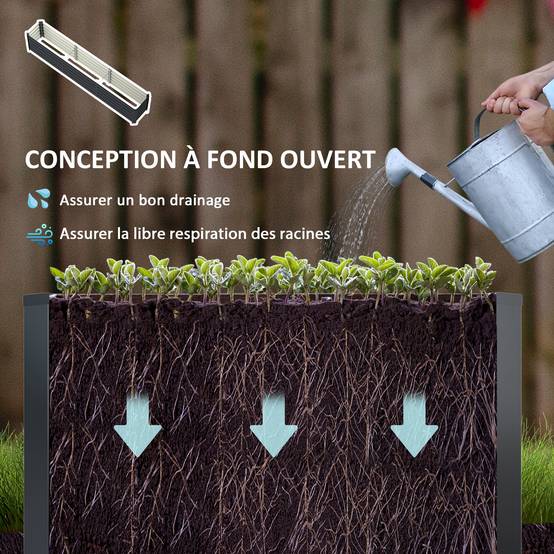 Carré potager surélevé acier galvanisé jardin racines profondes fond ouvert 240x45cm gris - ComfortXL Outdoor Living - Image 8
