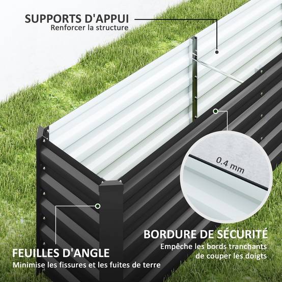 Carré potager surélevé acier galvanisé jardin racines profondes fond ouvert 240x45cm gris - ComfortXL Outdoor Living - Image 9