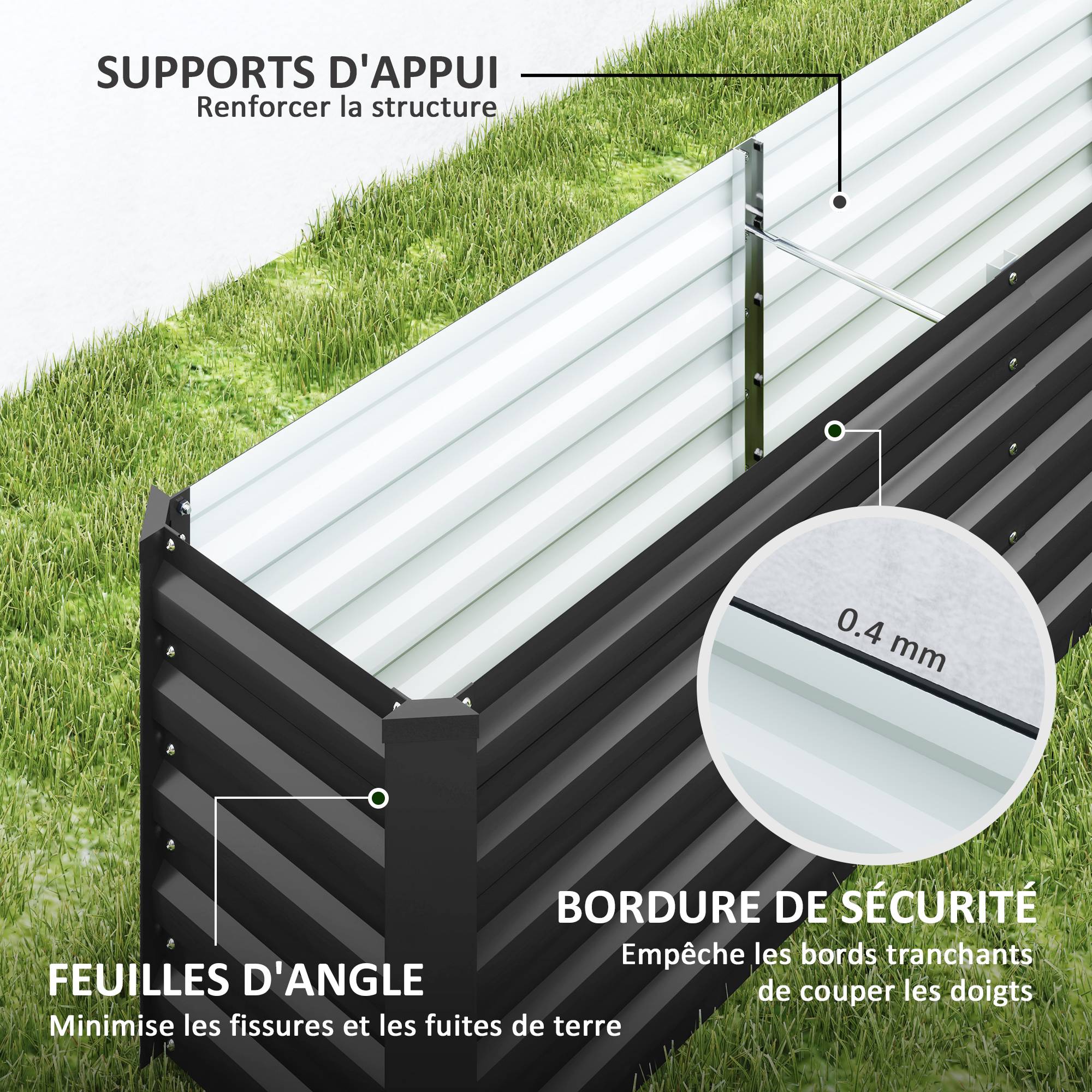 Carré potager surélevé acier galvanisé jardin racines profondes fond ouvert 240x45cm gris - ComfortXL Outdoor Living - Image 9
