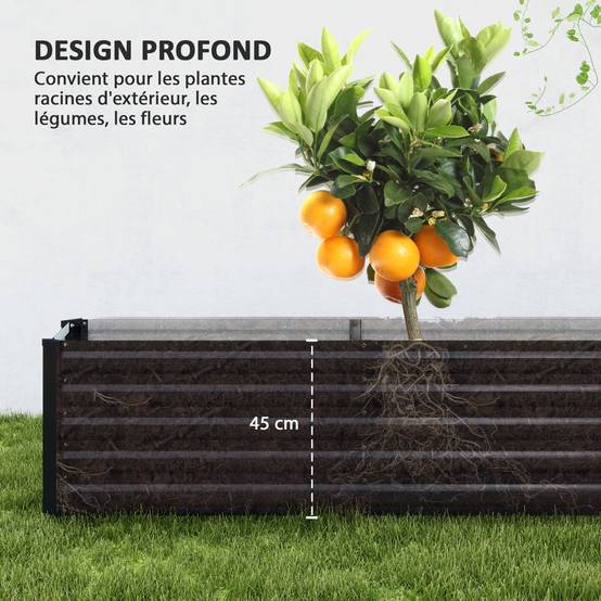 Carré potager surélevé acier galvanisé jardin racines profondes fond ouvert 240x45cm gris - ComfortXL Outdoor Living - Image 6