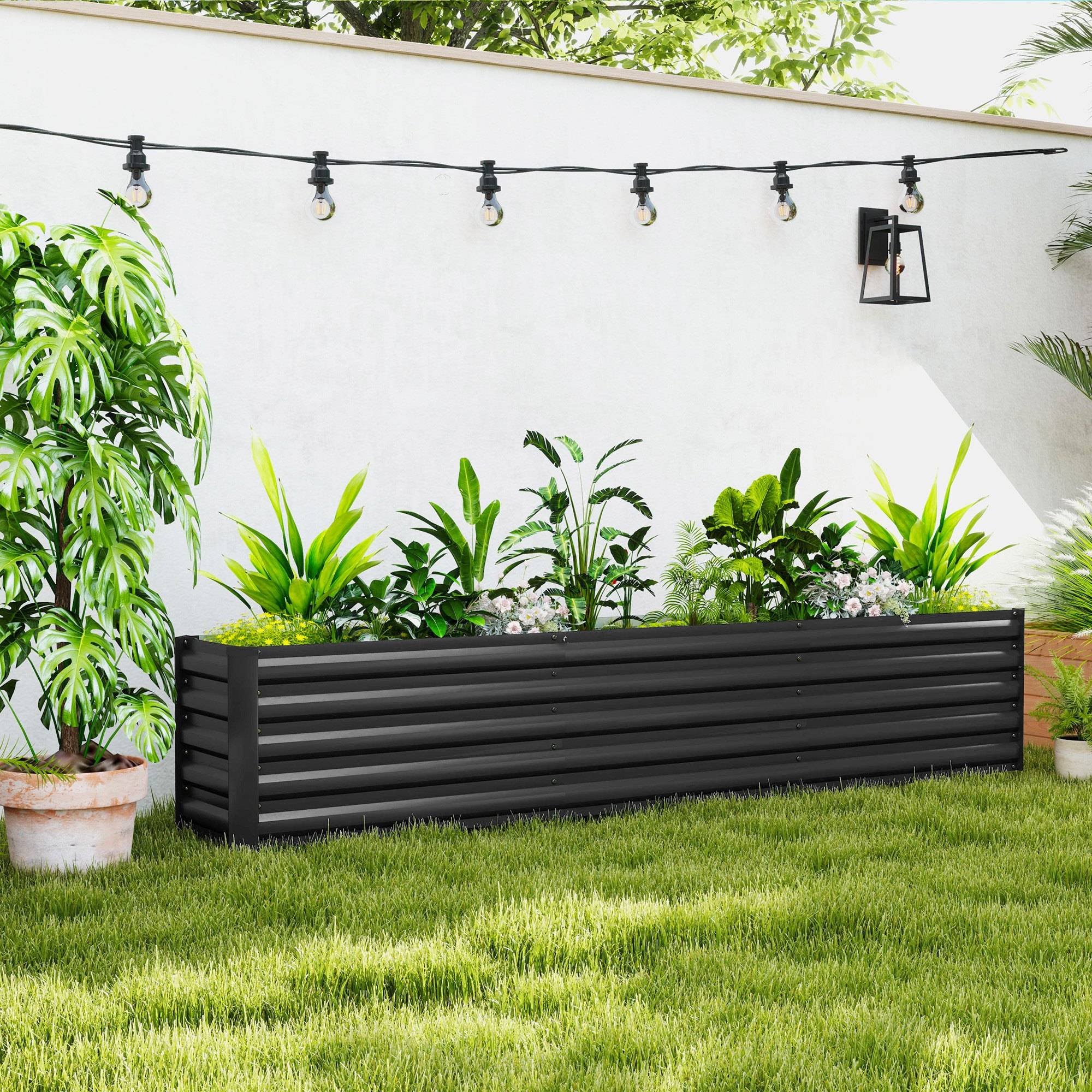 Carré potager surélevé acier galvanisé jardin racines profondes fond ouvert 240x45cm gris - ComfortXL Outdoor Living - Image 3