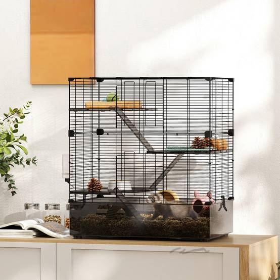 Cage rongeurs Acier PET Furets chinchillas Multiniveau accessoires 73x47x80cm Noir - ComfortXL Outdoor Living - Image 3