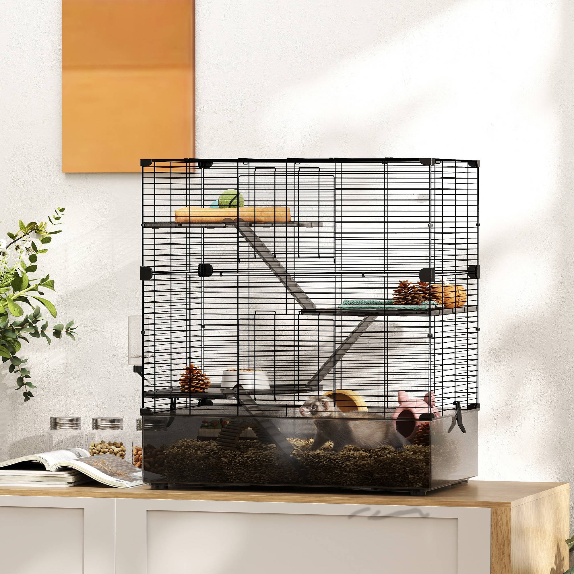 Cage rongeurs Acier PET Furets chinchillas Multiniveau accessoires 73x47x80cm Noir - ComfortXL Outdoor Living - Image 3