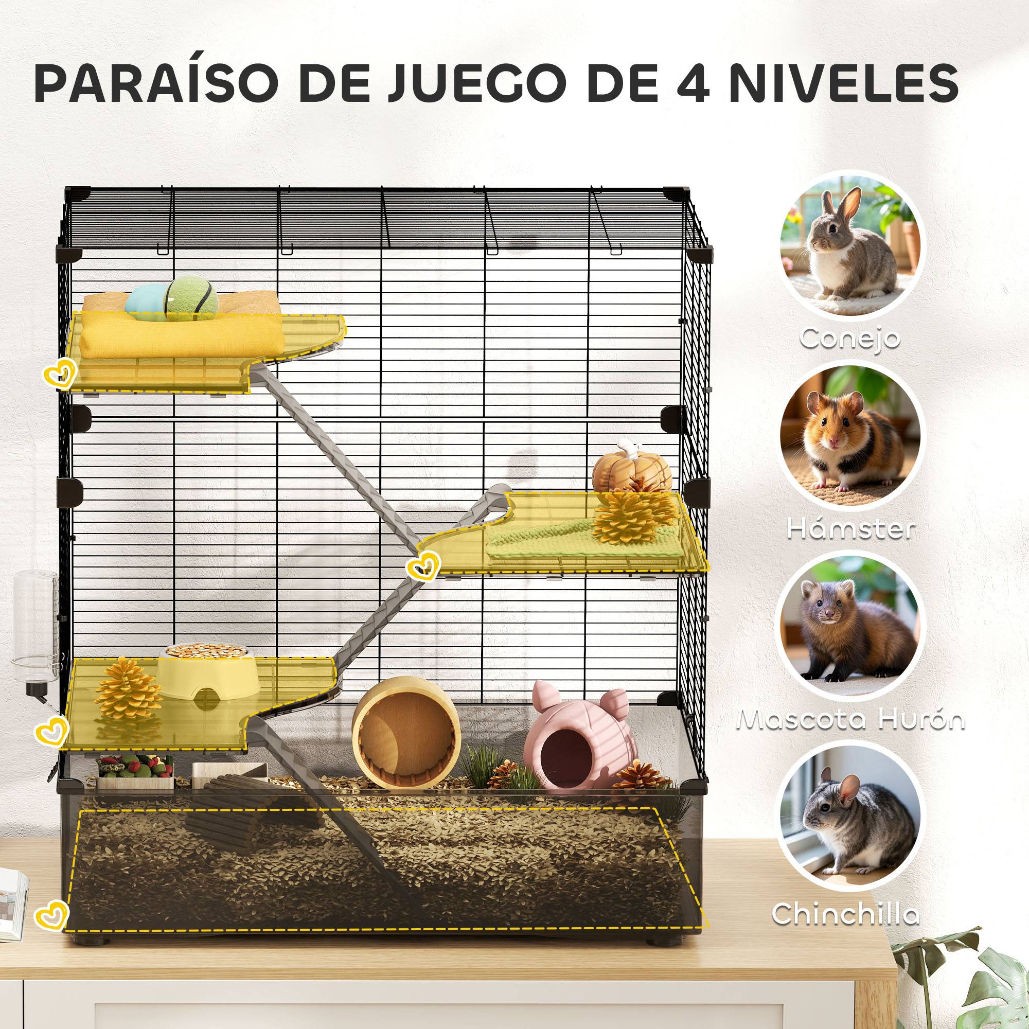 Cage rongeurs Acier PET Furets chinchillas Multiniveau accessoires 73x47x80cm Noir - ComfortXL Outdoor Living - Image 6