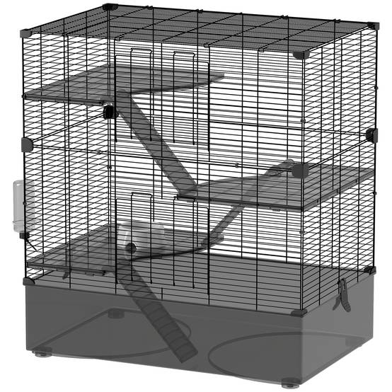 Cage rongeurs Acier PET Furets chinchillas Multiniveau accessoires 73x47x80cm Noir - ComfortXL Outdoor Living - Image 2