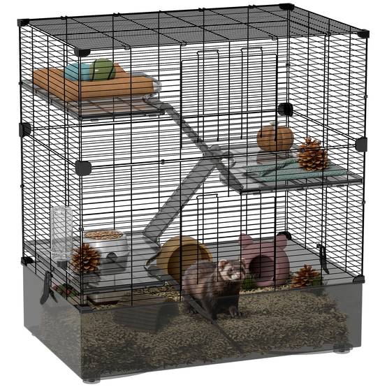 Cage rongeurs Acier PET Furets chinchillas Multiniveau accessoires 73x47x80cm Noir - ComfortXL Outdoor Living - Image 1