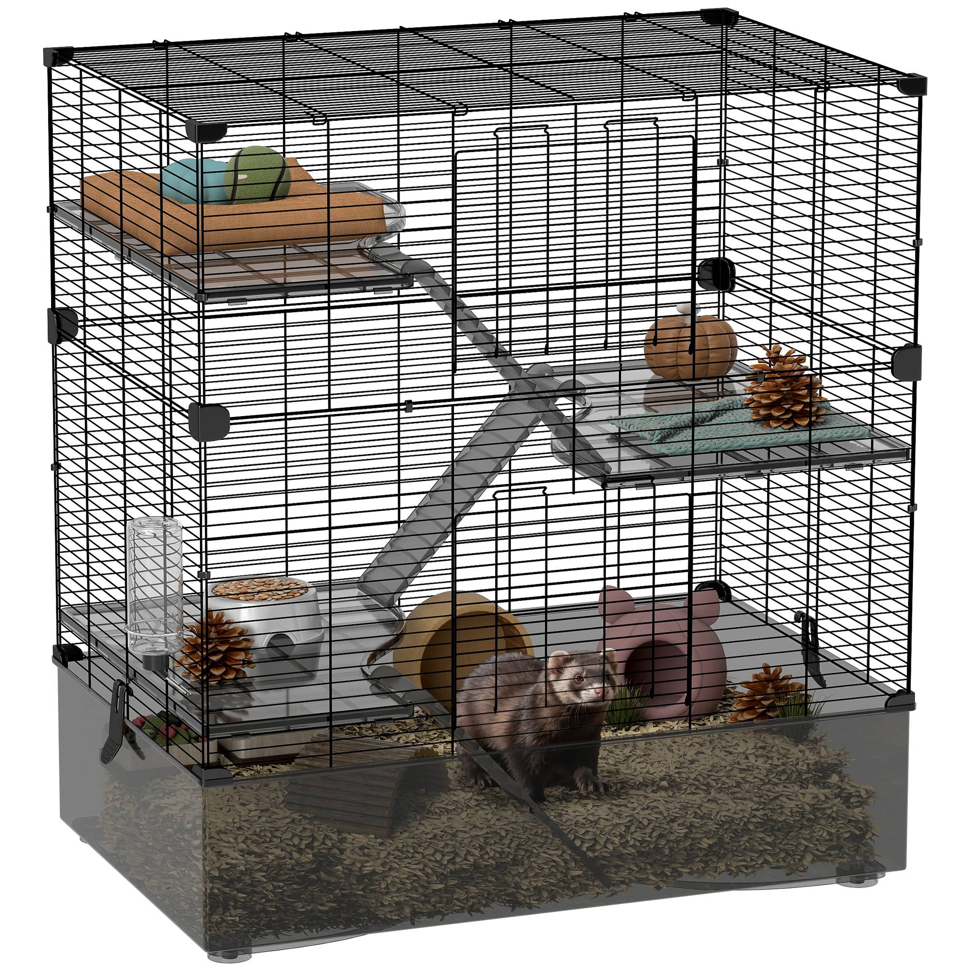 Cage rongeurs Acier PET Furets chinchillas Multiniveau accessoires 73x47x80cm Noir - ComfortXL Outdoor Living - Image 1