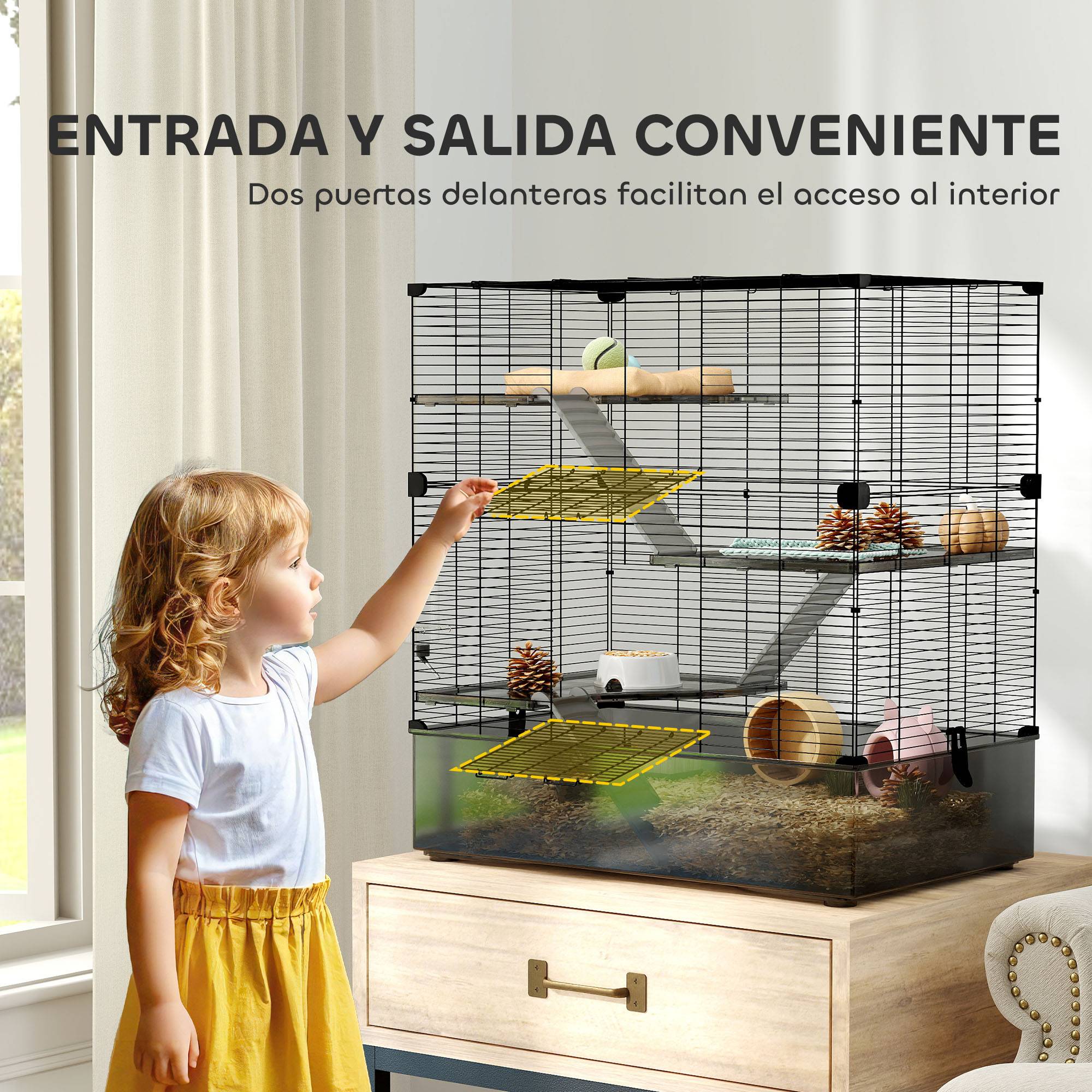 Cage rongeurs Acier PET Furets chinchillas Multiniveau accessoires 73x47x80cm Noir - ComfortXL Outdoor Living - Image 8