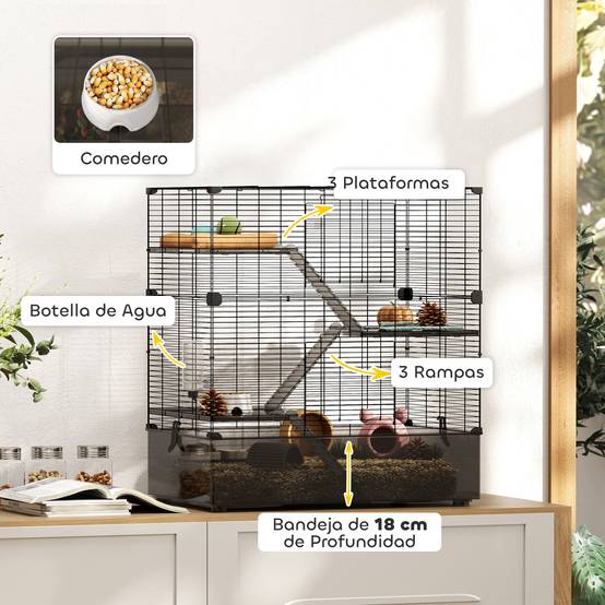 Cage rongeurs Acier PET Furets chinchillas Multiniveau accessoires 73x47x80cm Noir - ComfortXL Outdoor Living - Image 7