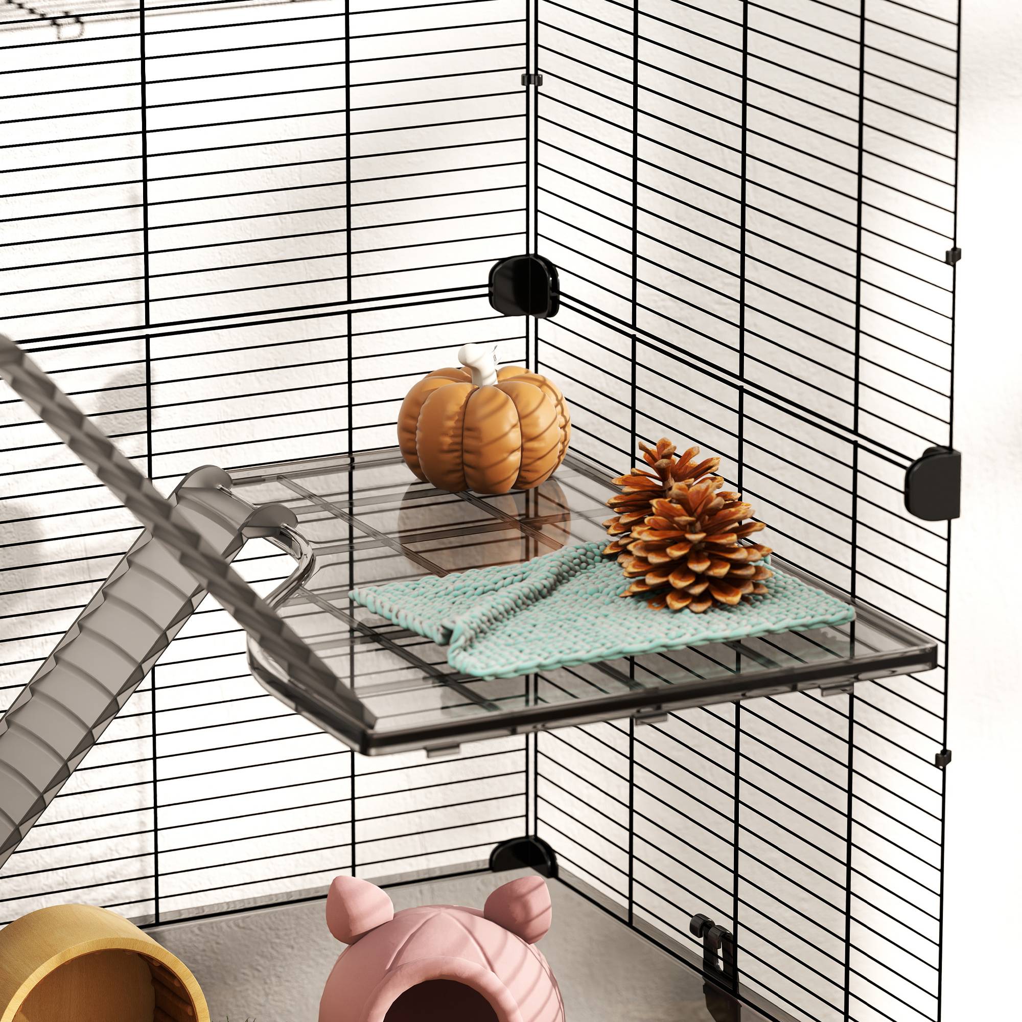 Cage rongeurs Acier PET Furets chinchillas Multiniveau accessoires 73x47x80cm Noir - ComfortXL Outdoor Living - Image 10
