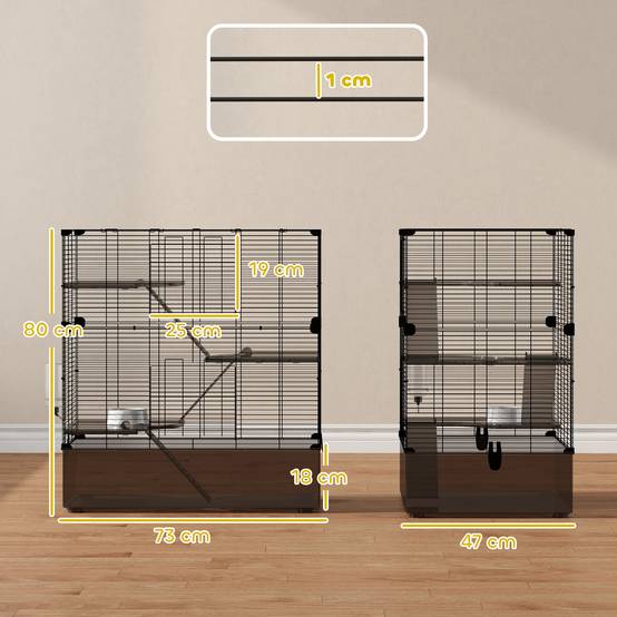 Cage rongeurs Acier PET Furets chinchillas Multiniveau accessoires 73x47x80cm Noir - ComfortXL Outdoor Living - Image 5