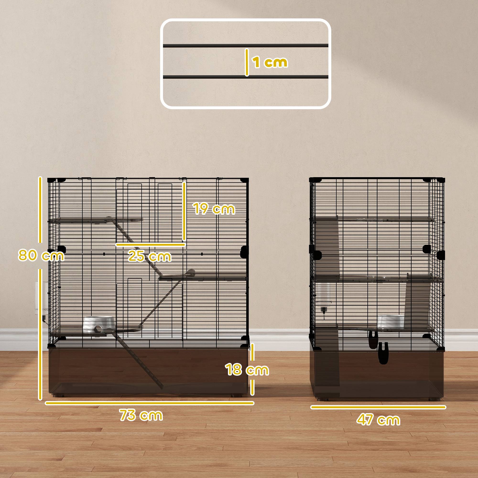 Cage rongeurs Acier PET Furets chinchillas Multiniveau accessoires 73x47x80cm Noir - ComfortXL Outdoor Living - Image 5