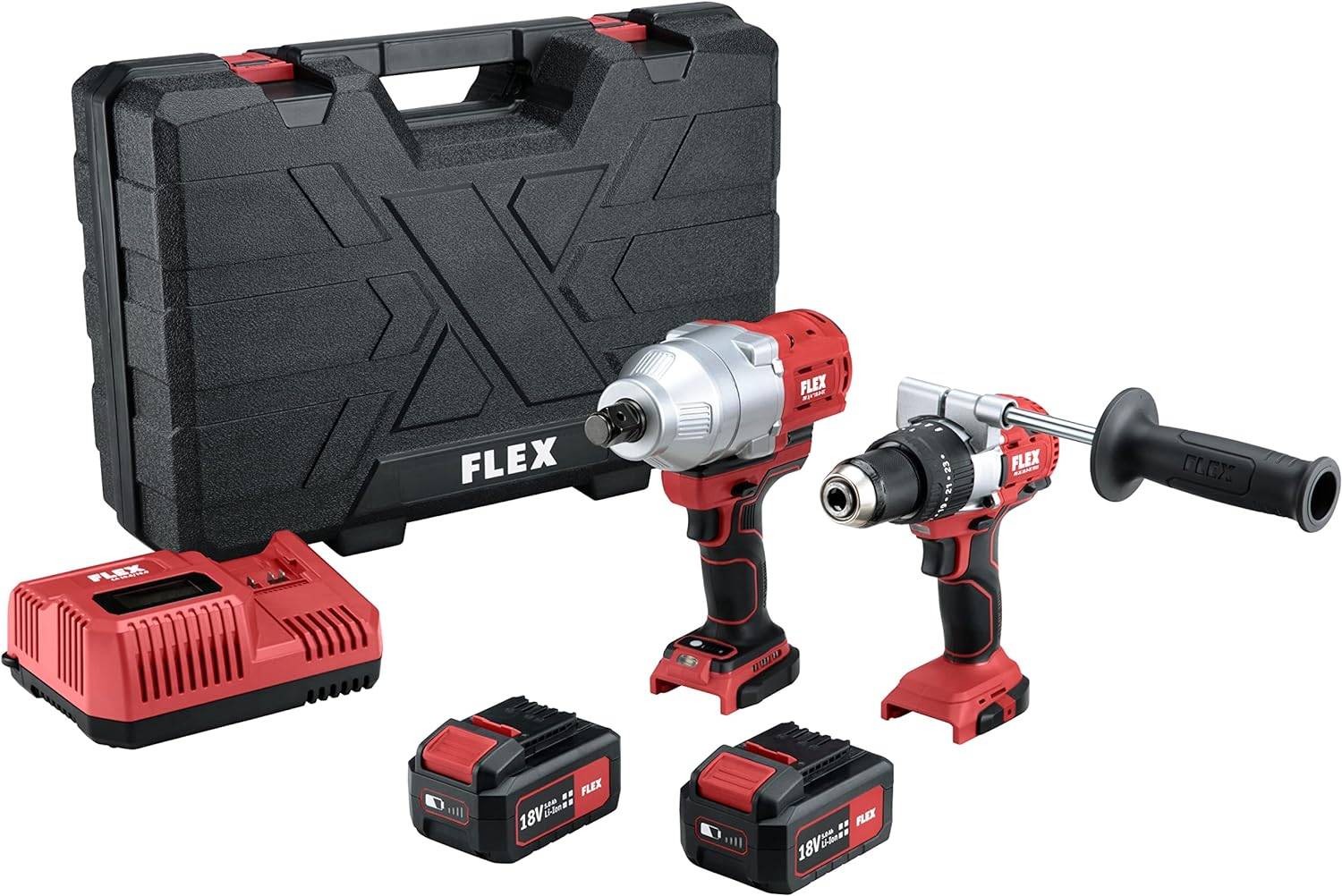 Lot Perceuse à percussion PD 2G 18.0-EC + Clé à choc IW 1/4' 18.0-EC - FLEX - avec 2 batteries 18V 5.0Ah - chargeur - coffret - 516228