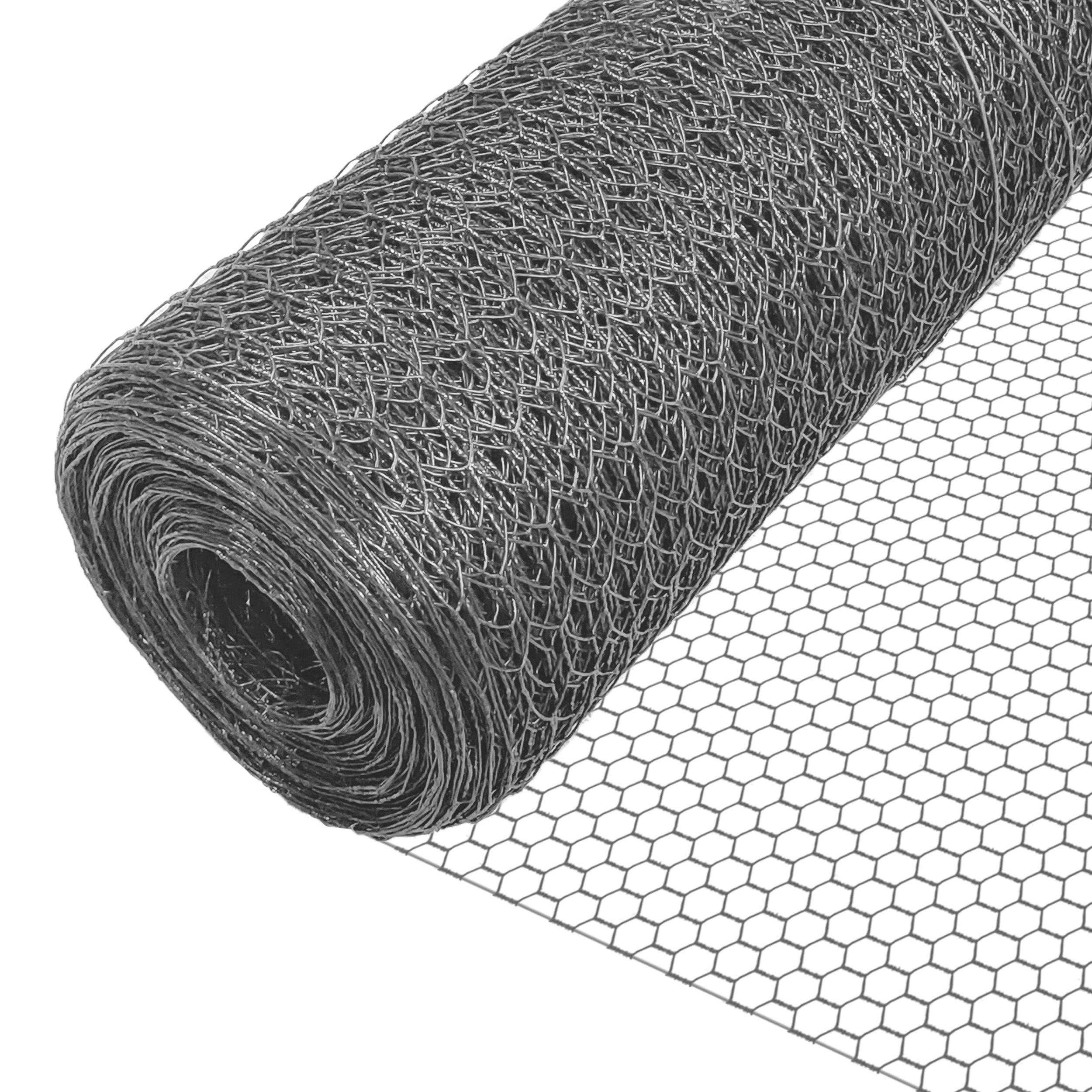VOUNOT® Grillage métallique gainé de PVC gris - Maille 13mm - 1x25M - Filet de clôture pour poulailler