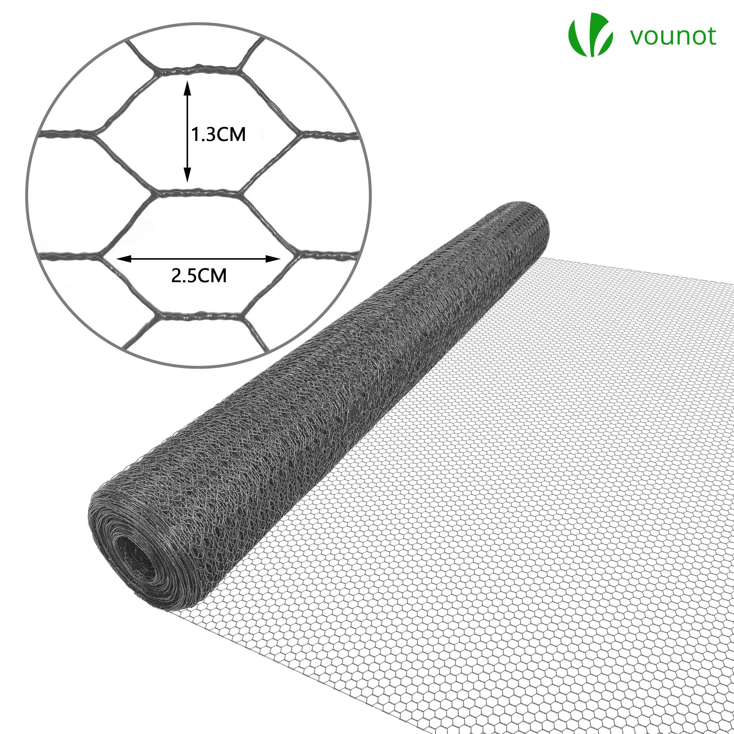 VOUNOT® Grillage métallique gainé de PVC gris - Maille 13mm - 1x25M - Filet de clôture pour poulailler - Image 2
