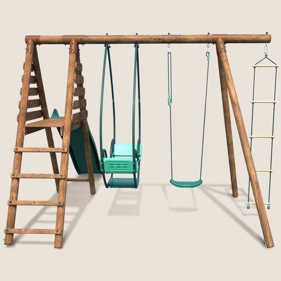Soulet - Portique en bois rond 3 agrès avec face à face, échelle et toboggan LAVANDE - Image 2