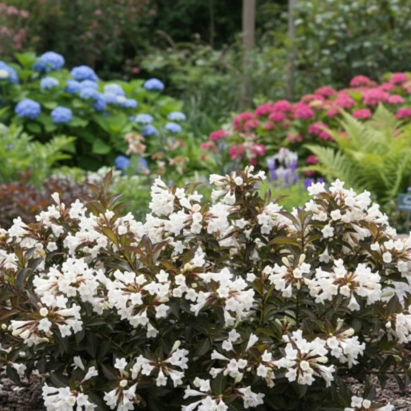 Weigela Black and White® 'Courtacad1', Weigelia à fleurs Blanche - feuillage Caduc - Pot de 4L - 40/60 cm-  hauteur à maturité De 1,00 m à 1,50 m - Image 3