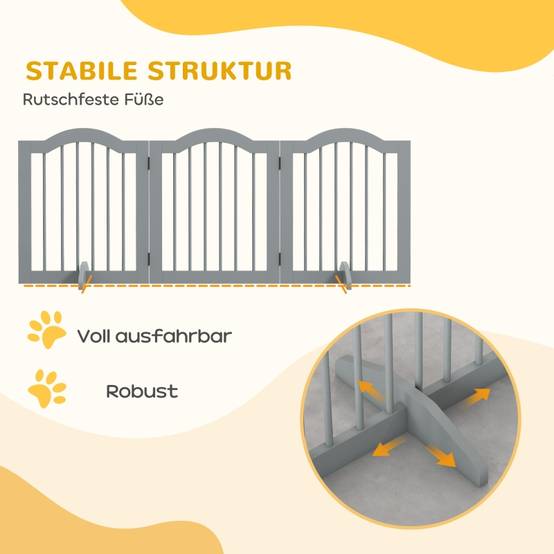 Barrière de sécurité chien bois pour maison pliable autoportante 154x61cm gris clair - ComfortXL Outdoor Living - Image 7