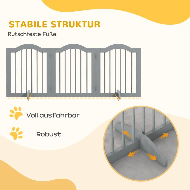 Barrière de sécurité chien bois pour maison pliable autoportante 154x61cm gris clair - ComfortXL Outdoor Living - Image 7