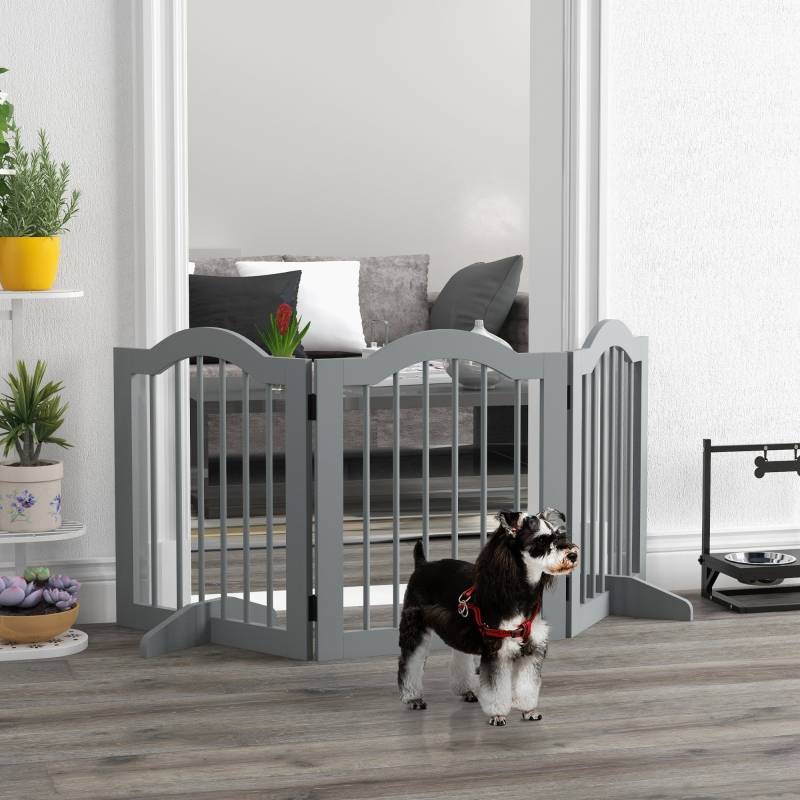 Barrière de sécurité chien bois pour maison pliable autoportante 154x61cm gris clair - ComfortXL Outdoor Living - Image 1