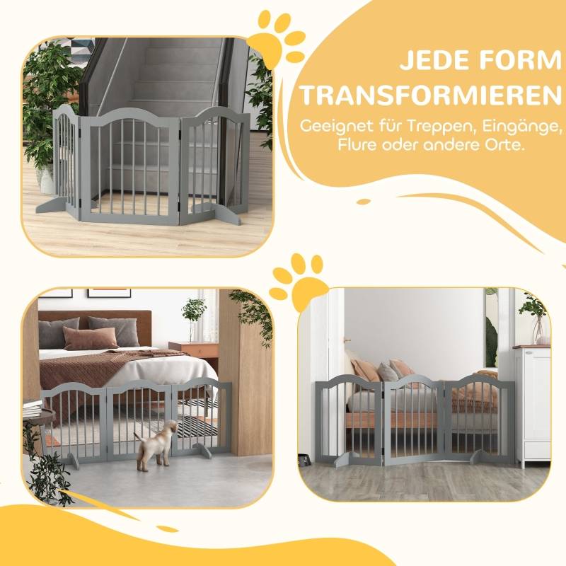 Barrière de sécurité chien bois pour maison pliable autoportante 154x61cm gris clair - ComfortXL Outdoor Living - Image 8