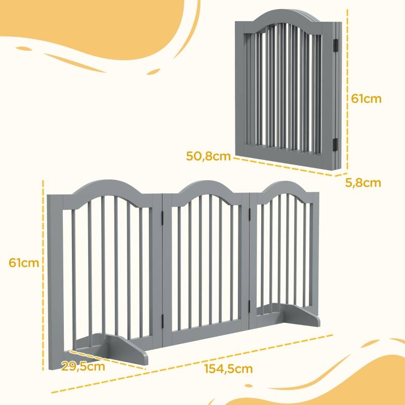 Barrière de sécurité chien bois pour maison pliable autoportante 154x61cm gris clair - ComfortXL Outdoor Living - Image 3