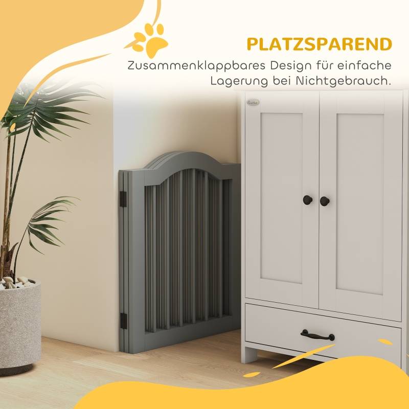 Barrière de sécurité chien bois pour maison pliable autoportante 154x61cm gris clair - ComfortXL Outdoor Living - Image 5