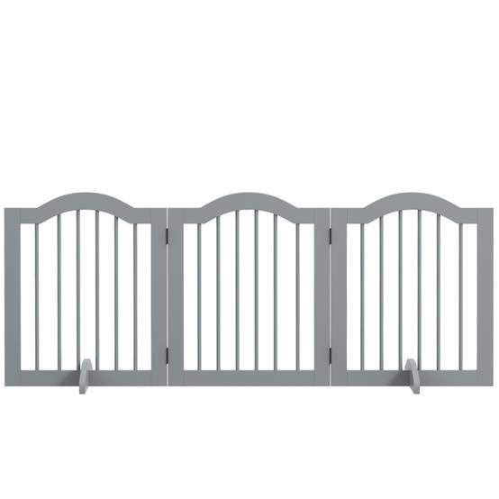Barrière de sécurité chien bois pour maison pliable autoportante 154x61cm gris clair - ComfortXL Outdoor Living - Image 2