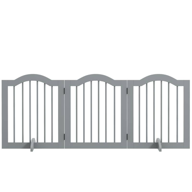 Barrière de sécurité chien bois pour maison pliable autoportante 154x61cm gris clair - ComfortXL Outdoor Living - Image 2