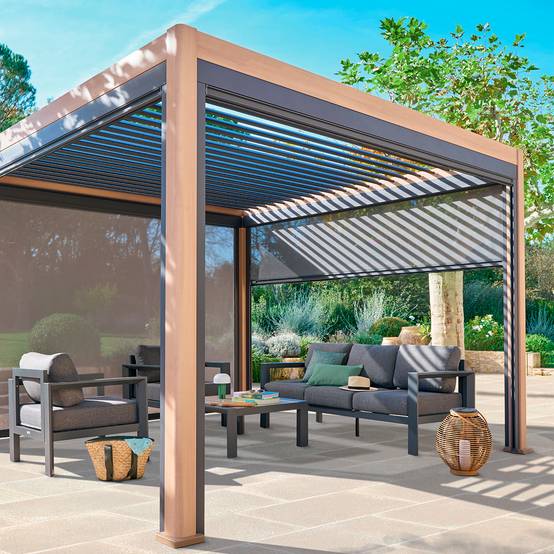 Pergola bioclimatique autoportante Evora 4x3m miel Hespéride - Image 1