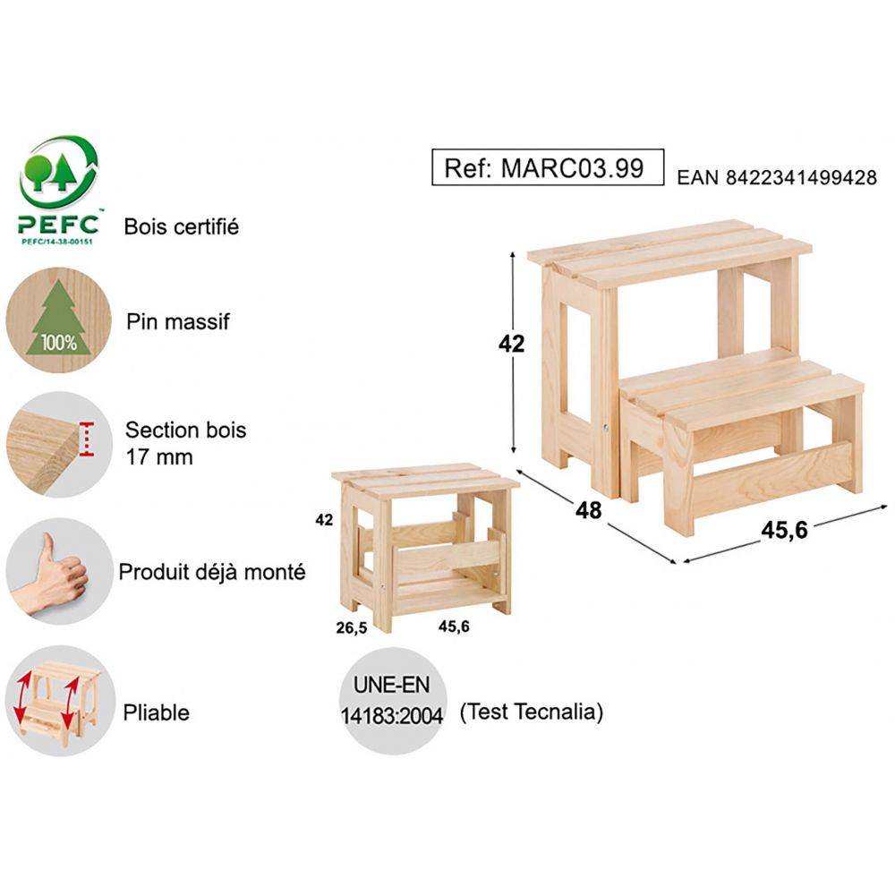 Marche pied pliable en pin massif - Image 3
