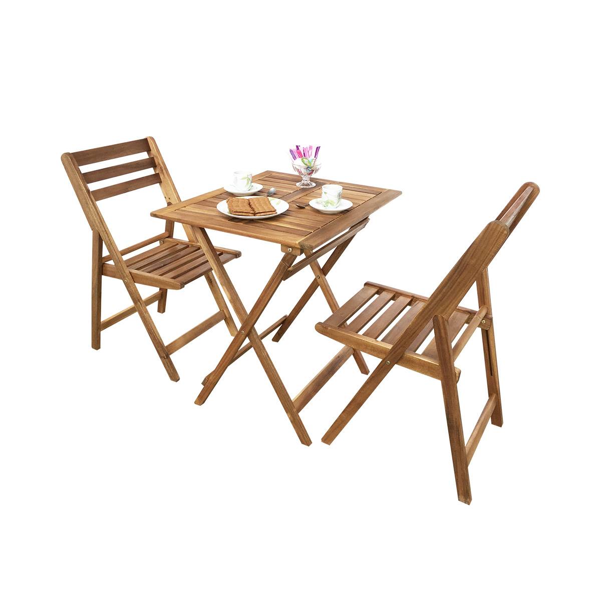Ensemble table de jardin pliable + 2 chaises en acacia Fidgi - Cémonjardin - Image 2