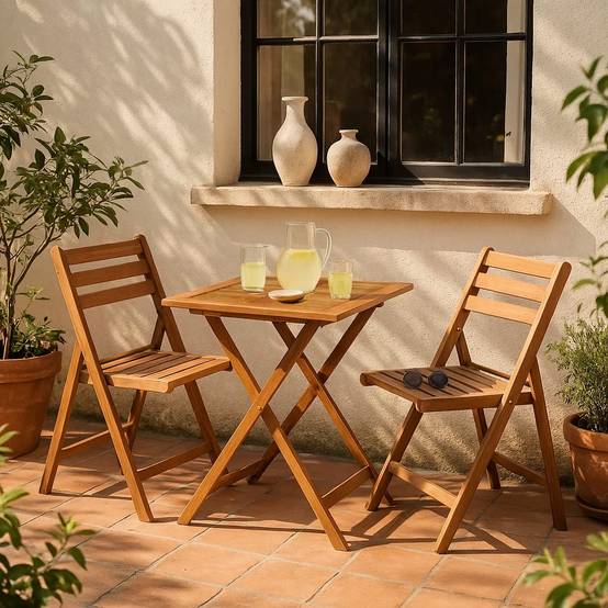 Ensemble table de jardin pliable + 2 chaises en acacia Fidgi - Cémonjardin - Image 1