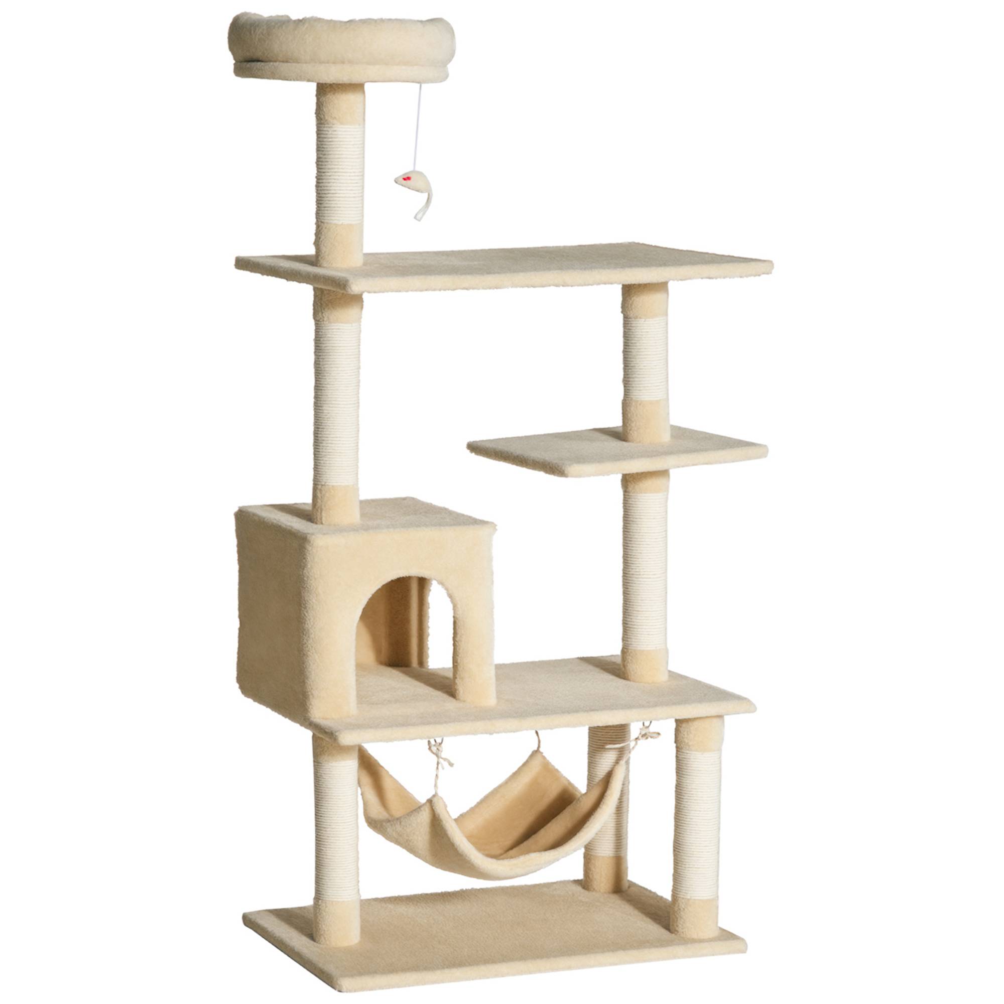 arbre à chat beige géant 70x40x152 cm plateformes hamac poteaux sisal chat intérieur spacieux stable griffoir - Image 1