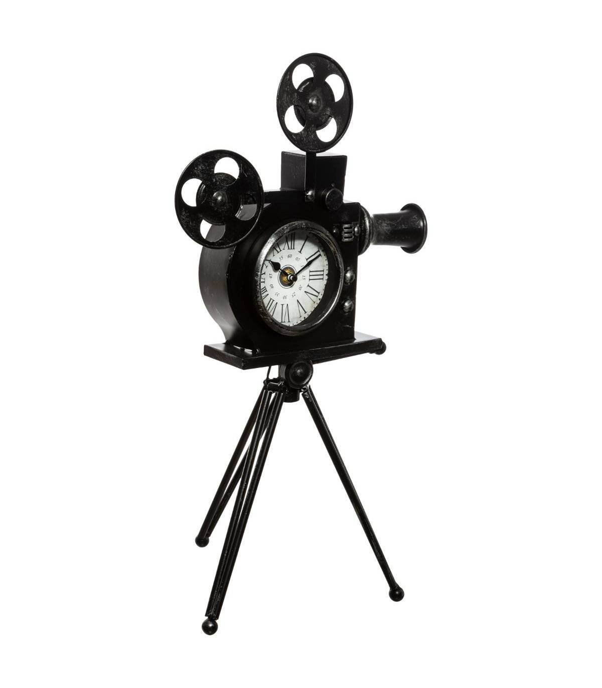 Horloge à poser sur son trépied façon Caméra projecteur de cinéma H 51 cm - Image 1