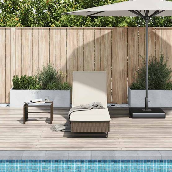 Chaise longue | Transat | Bain de soleil avec roues et coussin marron résine tressée - Image 3