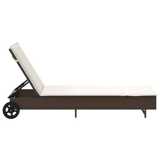 Chaise longue | Transat | Bain de soleil avec roues et coussin marron résine tressée - Image 7