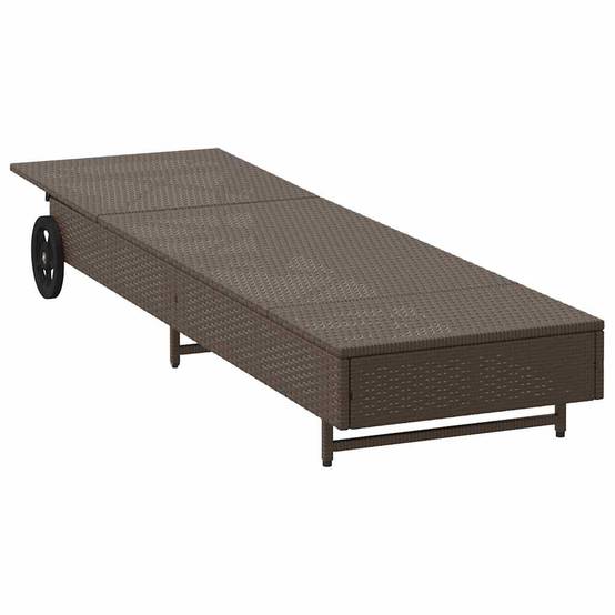 Chaise longue | Transat | Bain de soleil avec roues et coussin marron résine tressée - Image 5
