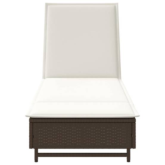 Chaise longue | Transat | Bain de soleil avec roues et coussin marron résine tressée - Image 6
