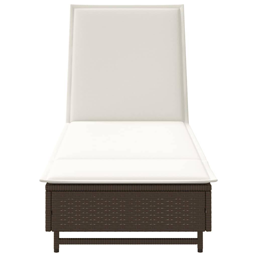 Chaise longue | Transat | Bain de soleil avec roues et coussin marron résine tressée - Image 6