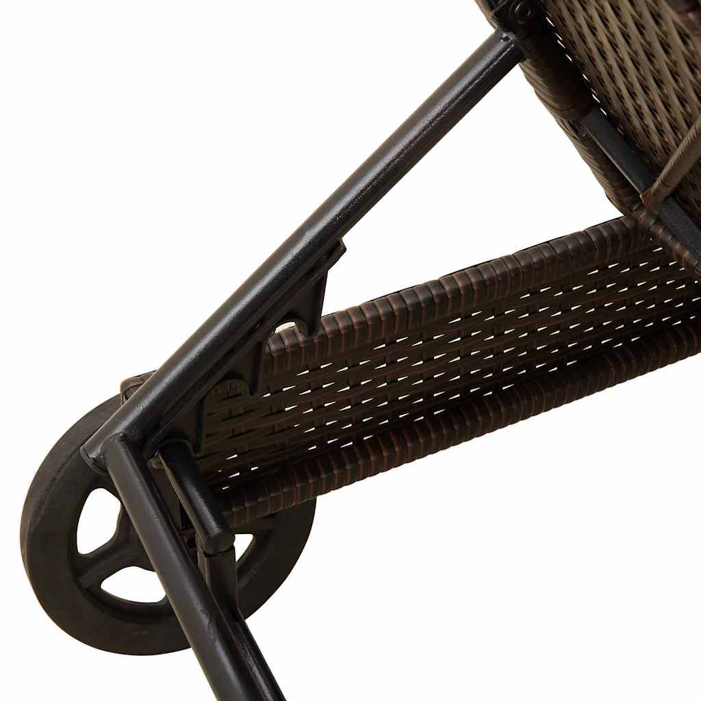 Chaise longue | Transat | Bain de soleil avec roues et coussin marron résine tressée - Image 10