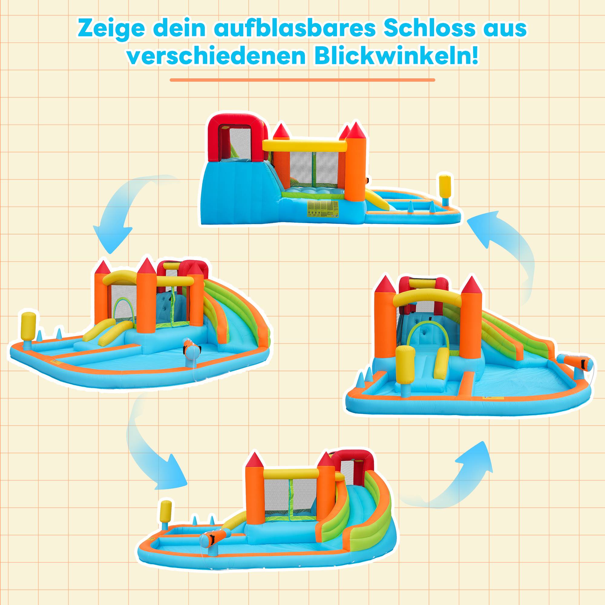 Château Gonflable Oxford Jardin Toboggan Aquatique Souffleur 460x343cm - ComfortXL Outdoor Living - Image 7