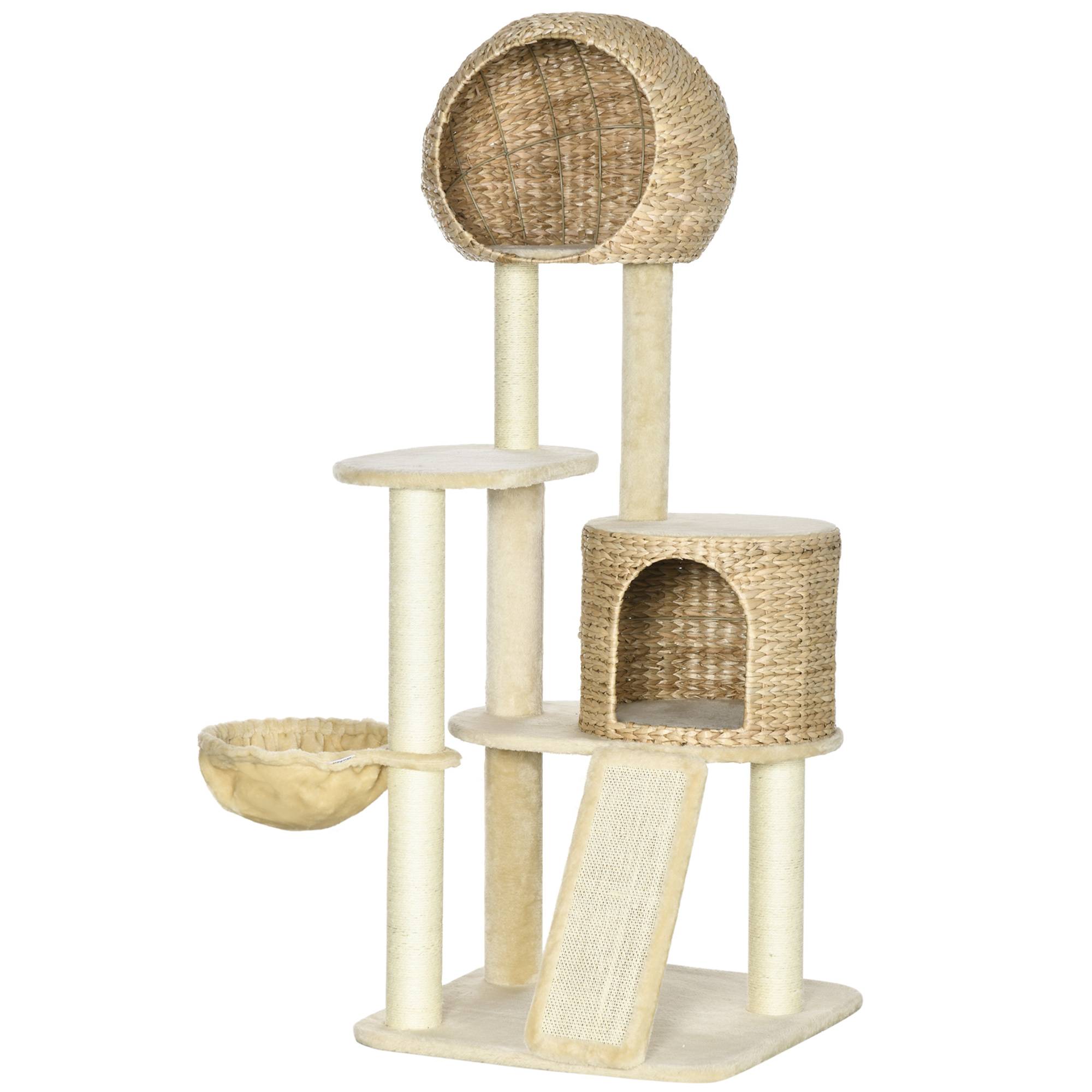 Arbre à chat maison plusieurs plateformes hamac griffoir anti-bascule beige 60x60x150cm - Image 2