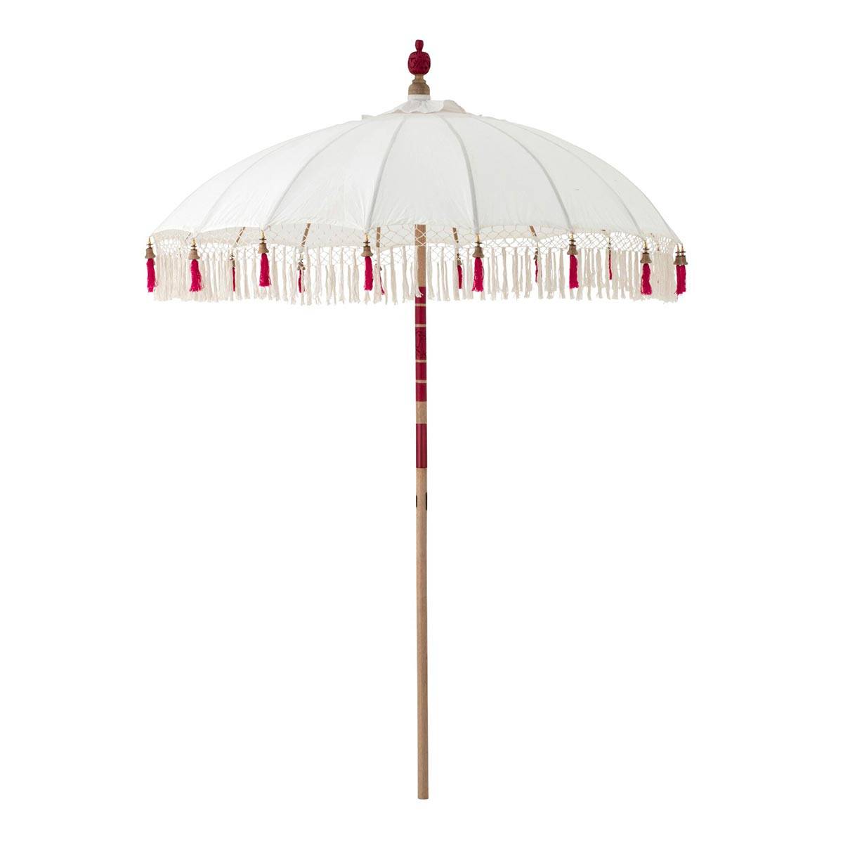 J-Line - Parasol Rond à Franges "Flavie" 180cm Écru & Rose