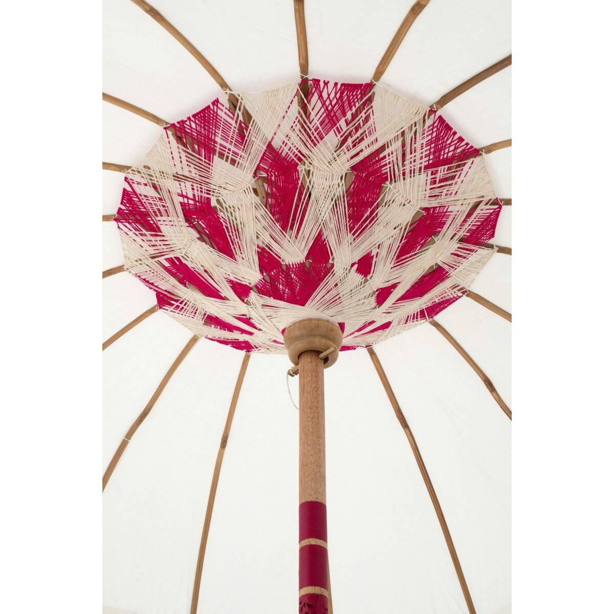 J-Line - Parasol Rond à Franges "Flavie" 180cm Écru & Rose - Image 3
