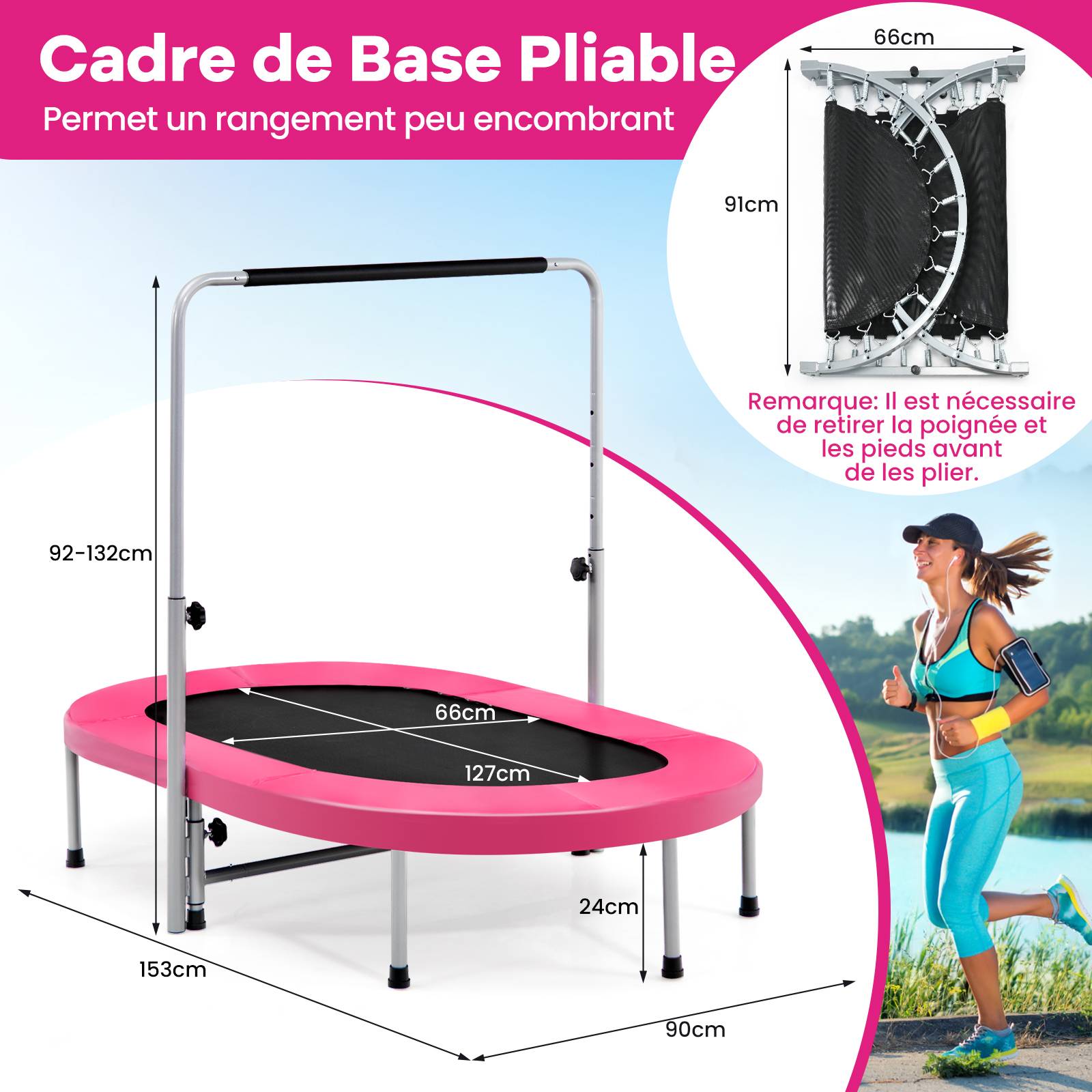 COSTWAY Trampoline de Fitness Pliable Enfant 95,5CM
