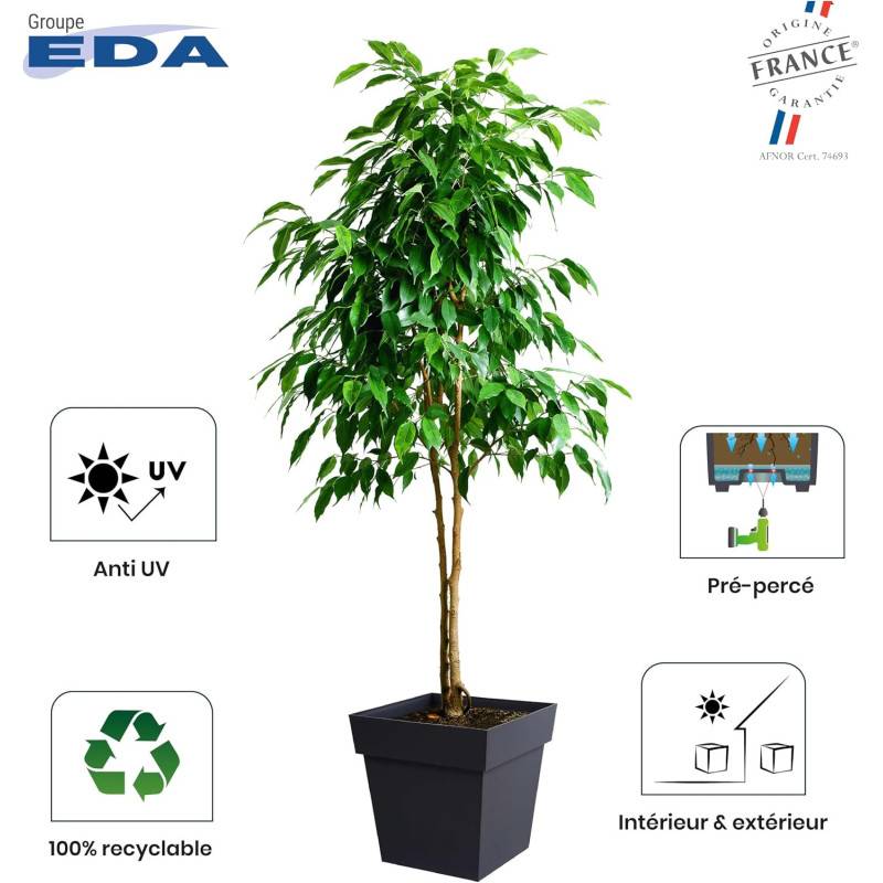 EDA Plastiques - Eda Pot De Fleur Carré Toscane 39 Cm - 38 L - 39 X 39 X H 39 Cm - Vert Laurier - Image 5