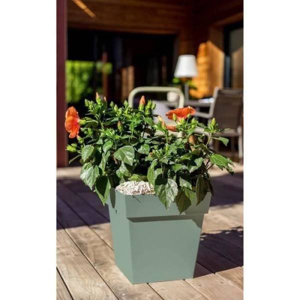 EDA Plastiques - Eda Pot De Fleur Carré Toscane 39 Cm - 38 L - 39 X 39 X H 39 Cm - Vert Laurier - Image 2
